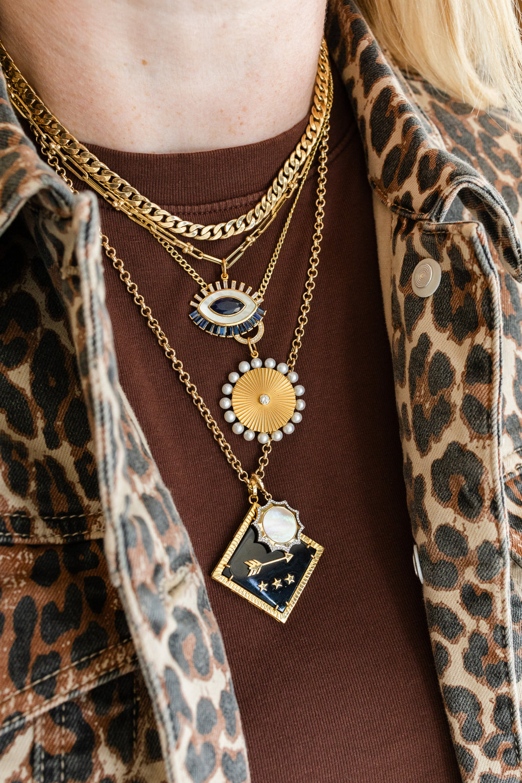 14K Gold Baguette Diamond and Sapphire Evil Eye Charm