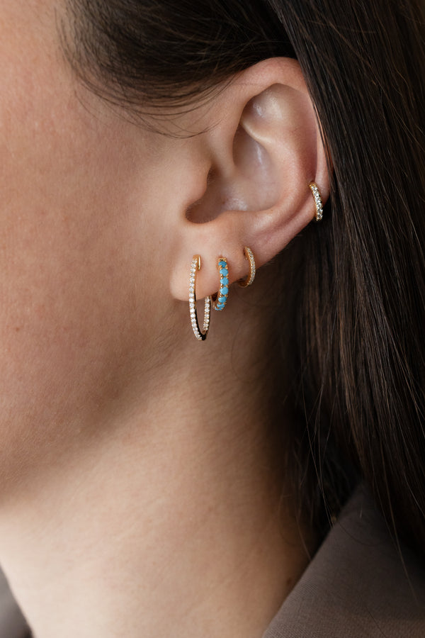 12mm 14K Gold Turquoise Huggies