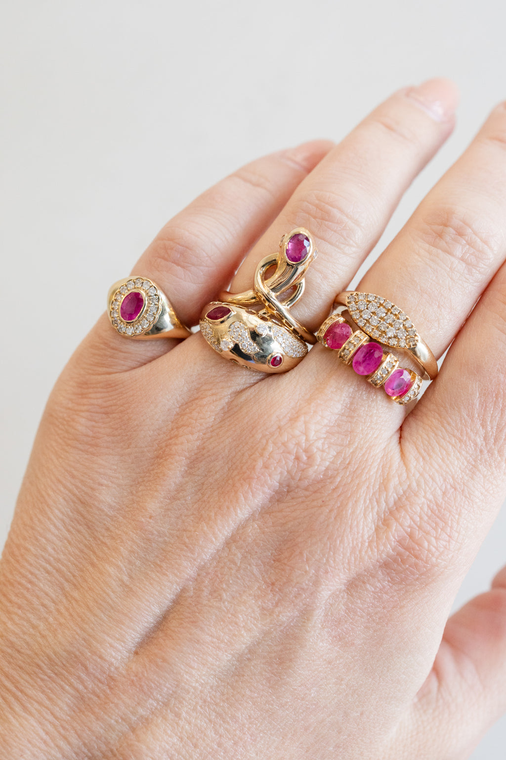 14K Gold Abstract Ruby & Diamond Dome Ring
