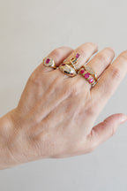14K Gold Oval Ruby & Diamond Framed Signet Ring