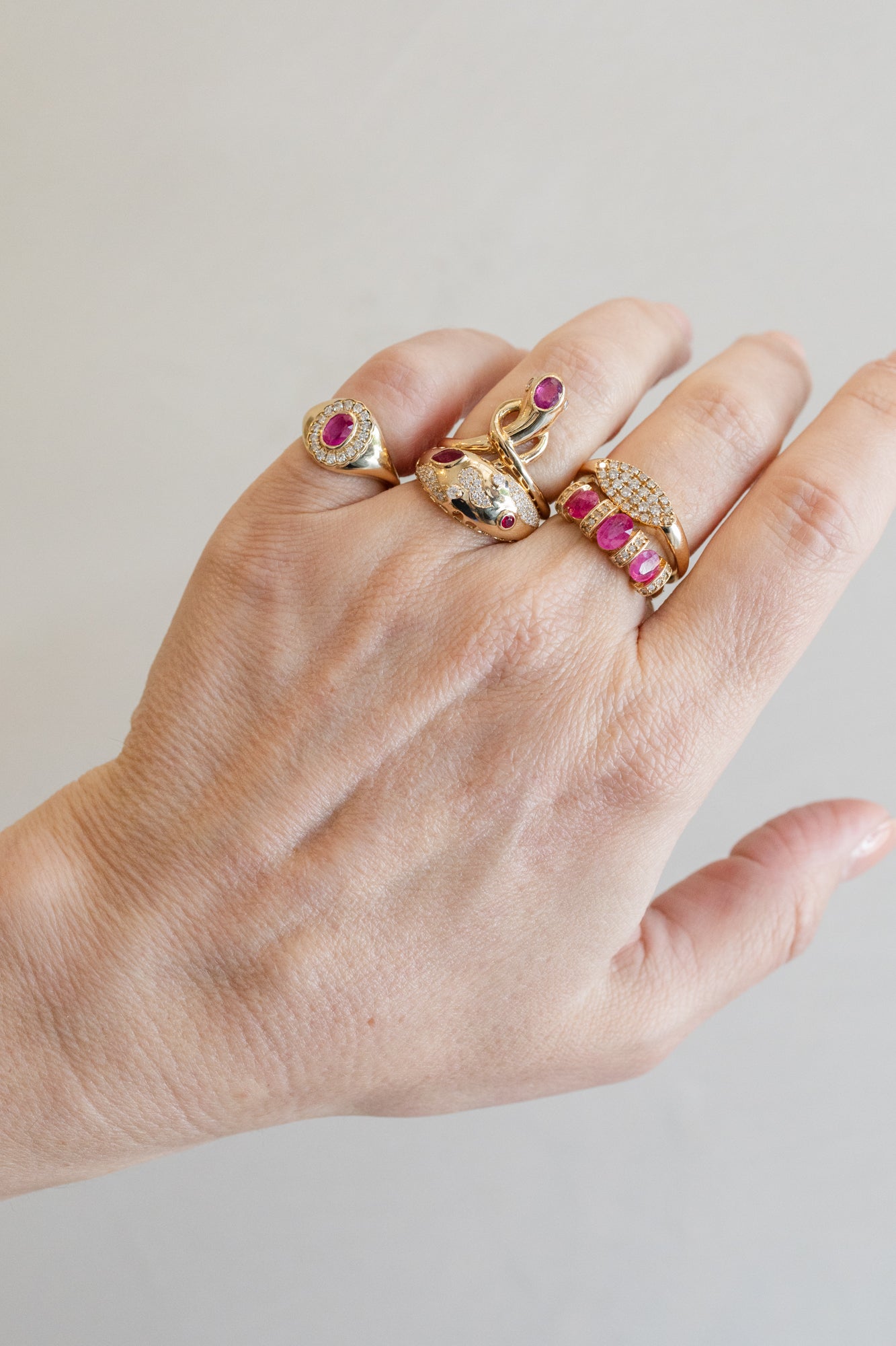 14K Gold Oval Ruby & Diamond Framed Signet Ring