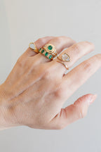 14K .88ct Emerald Dotted Diamond Chunky Ring