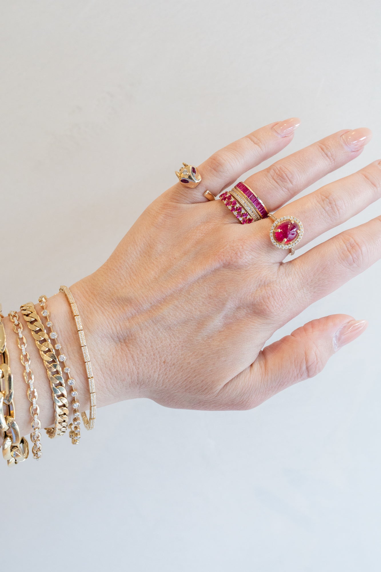14K Gold Ruby Cabochon Diamond Ring