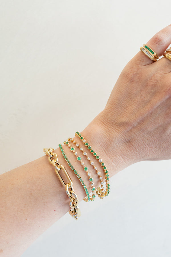 14K Gold Emerald & Diamond Cupcake Tennis Bracelet