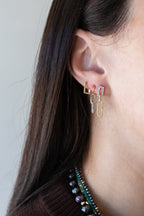 14K Gold Two Tone Top Diamond Link Earrings