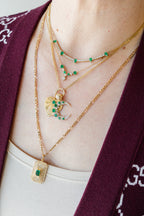 14K Gold Emerald V Diamond Drop Necklace