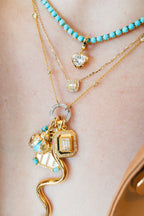 14K Gold Pave Framed Baguette Diamond Square Necklace