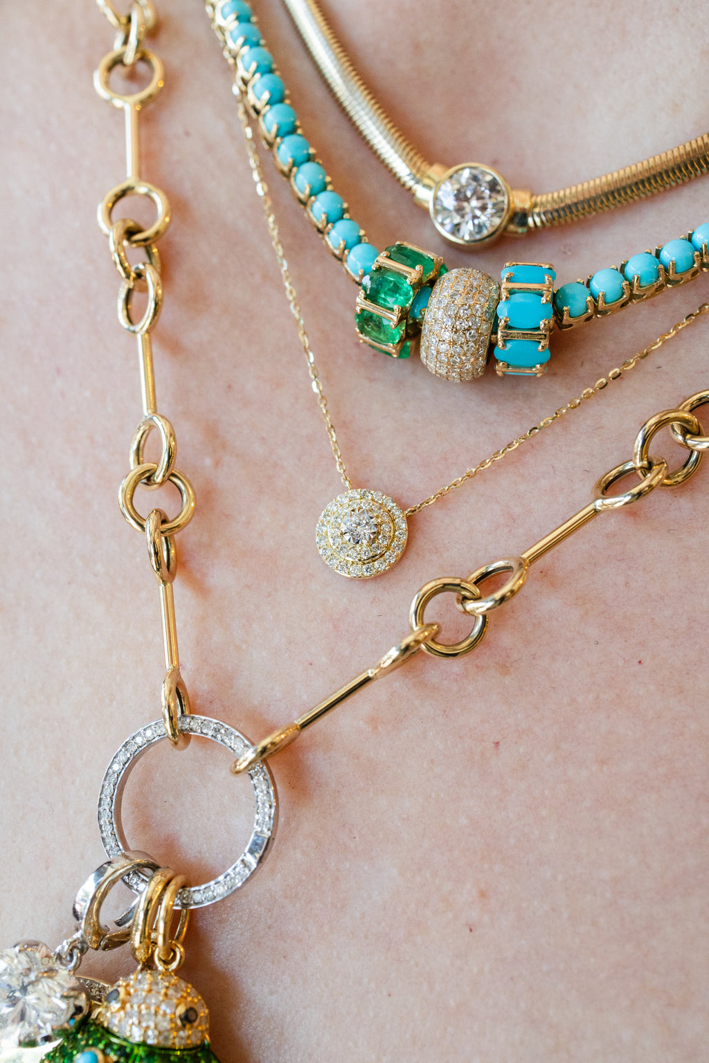 14K Gold Pave Framed Diamond Circle Necklace