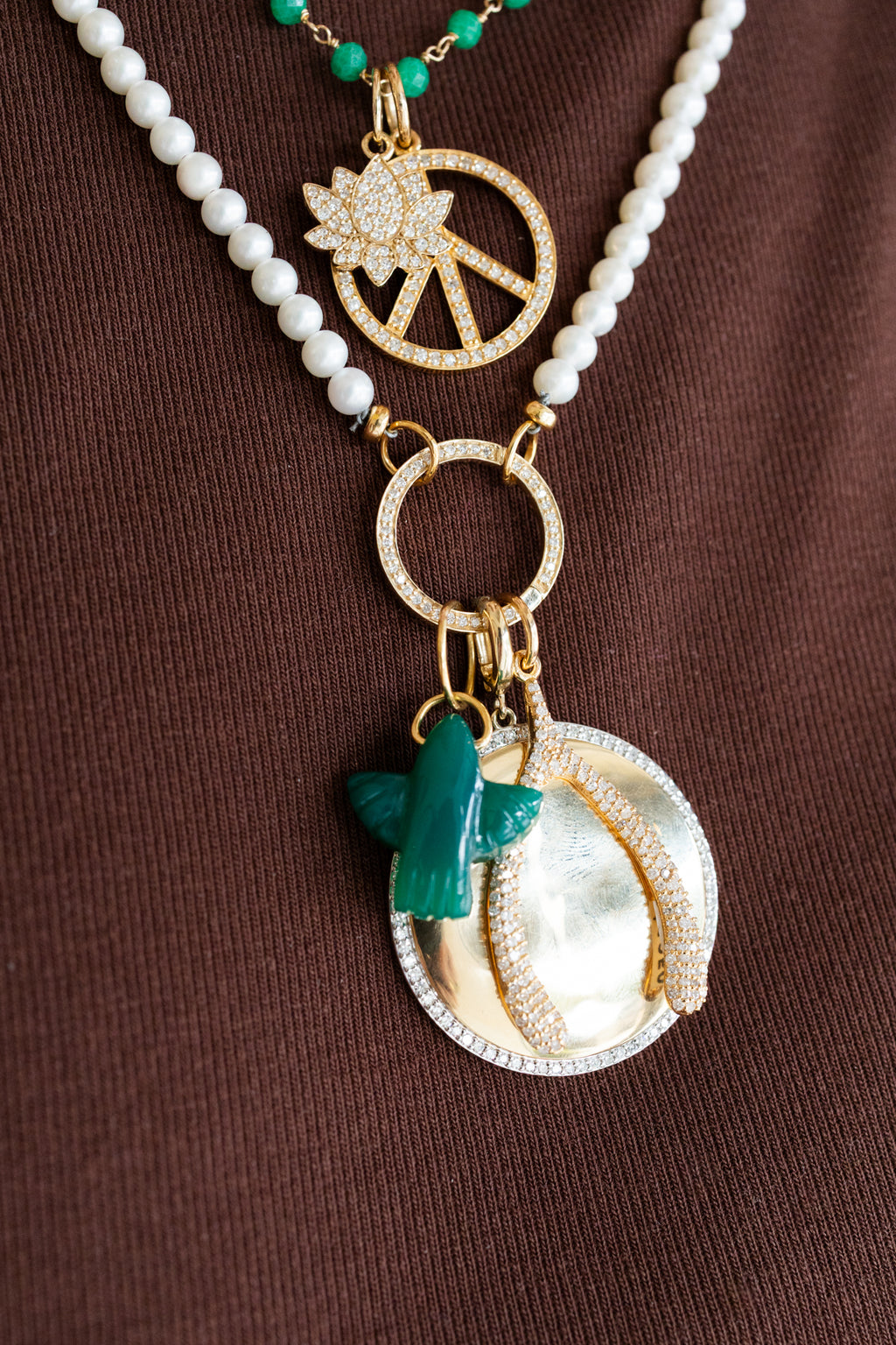 Mini 14K Gold Green Onyx Thunderbird Charm