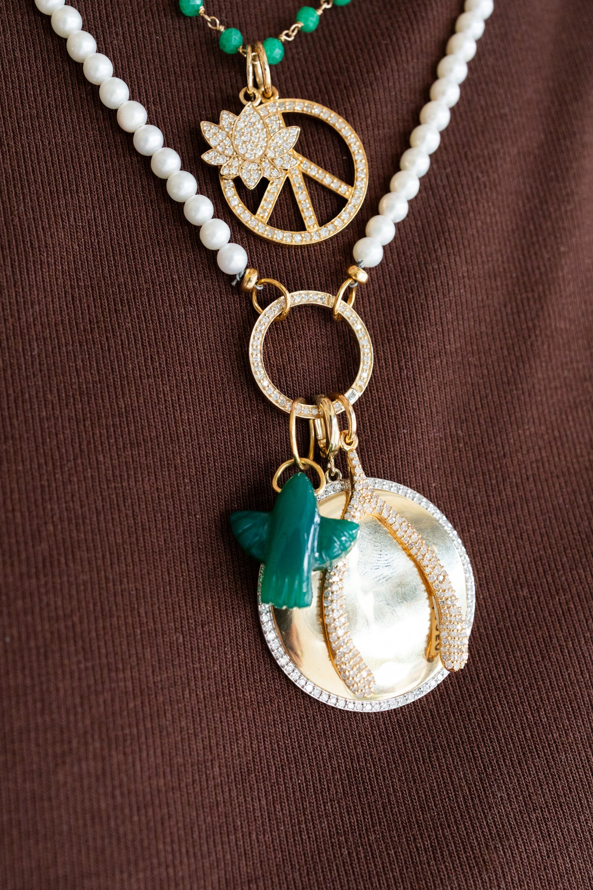 Mini 14K Gold Green Onyx Thunderbird Charm