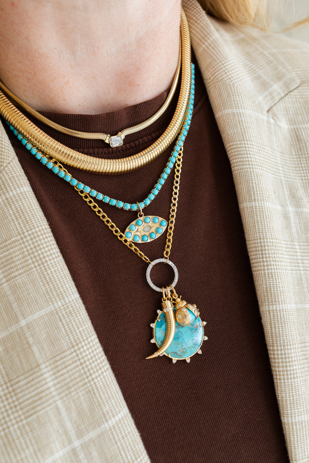 14K Gold 10mm Dome Omega Necklace