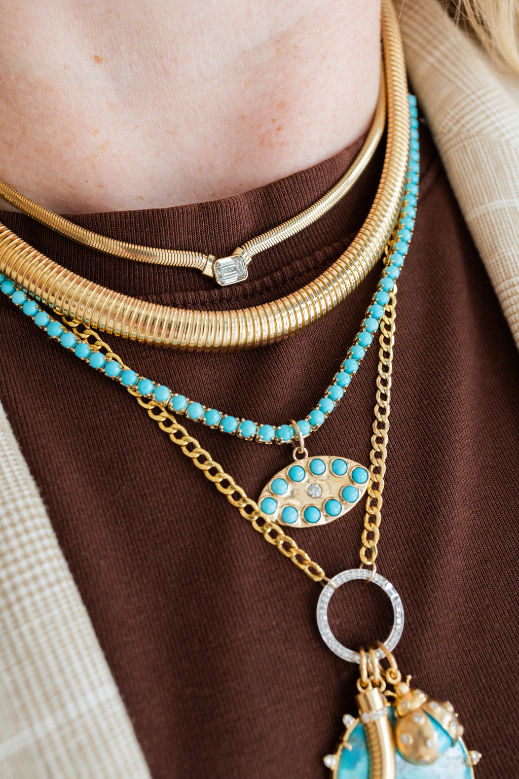 14K Gold Half Turquoise Tennis Necklace