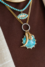 14K Gold Diamond Turquoise Round Charm