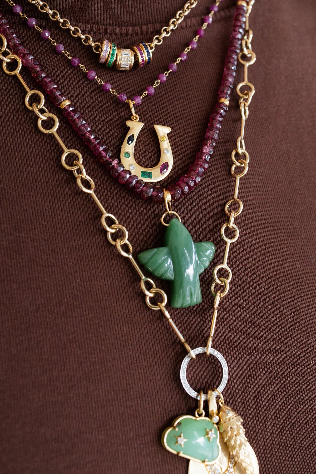 14K Gold Large Jade Thunderbird Charm