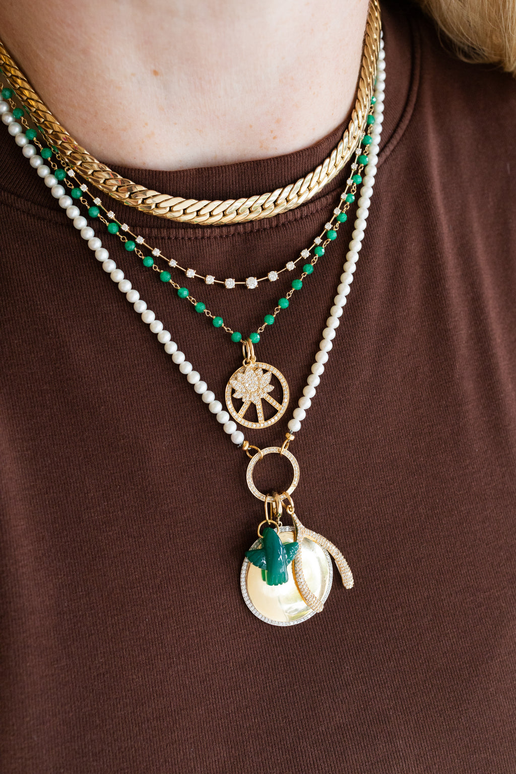 Mini 14K Gold Green Onyx Thunderbird Charm