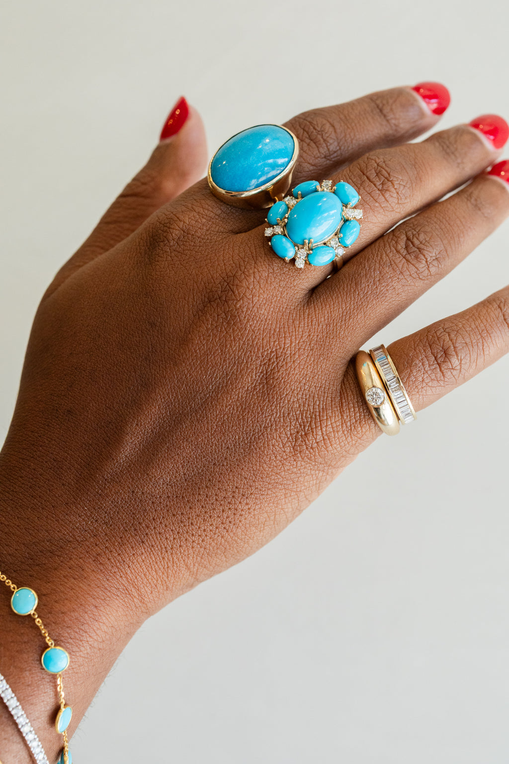 14K Gold Dark Turquoise Large Oval Ring
