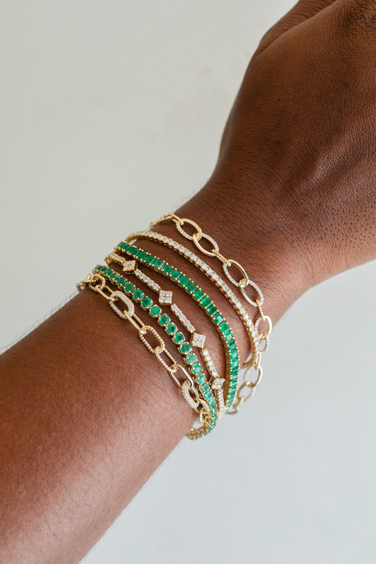 14K Gold 5.97ct 4 Prong Square Emerald Tennis Bracelet