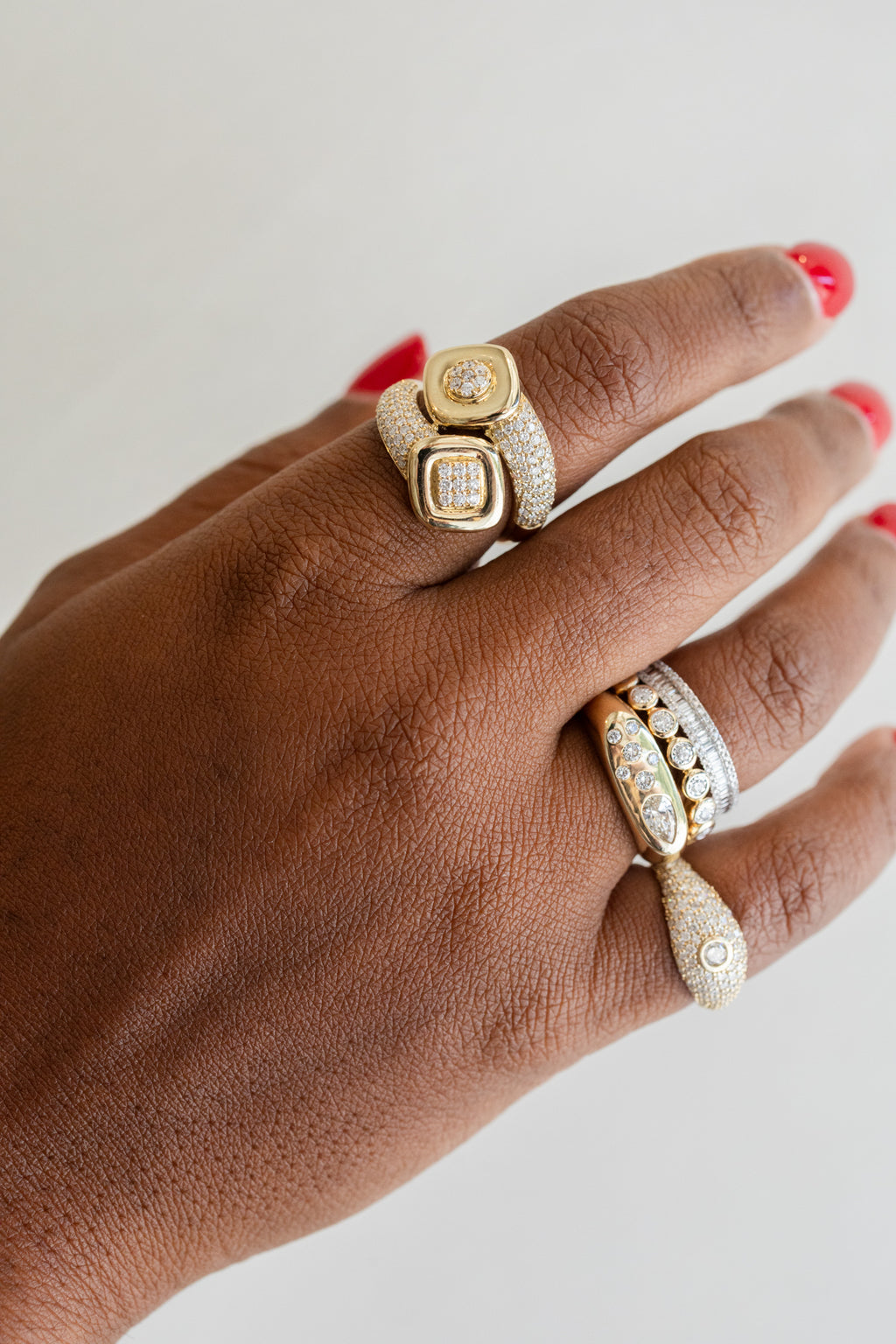 14K Gold Pear & Dotted Diamond Modern Ring