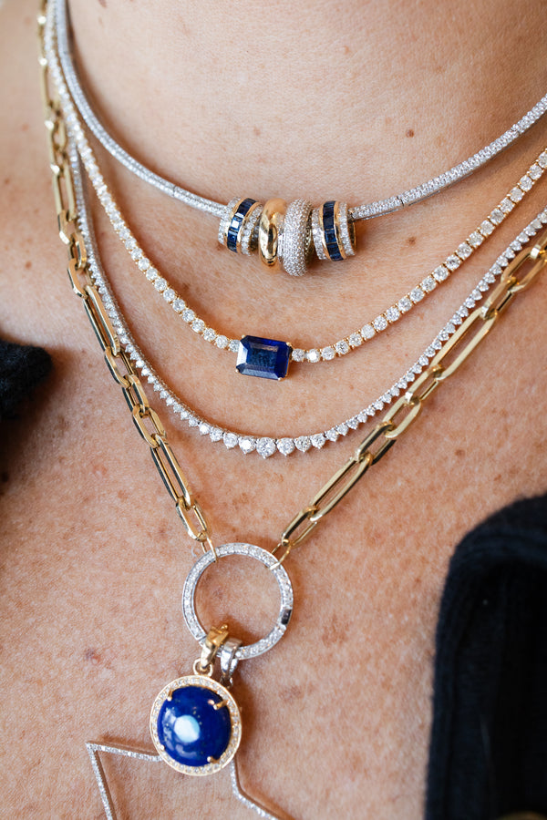 14K Gold 2.6ct Sapphire 2.55ct Diamond Tennis Necklace