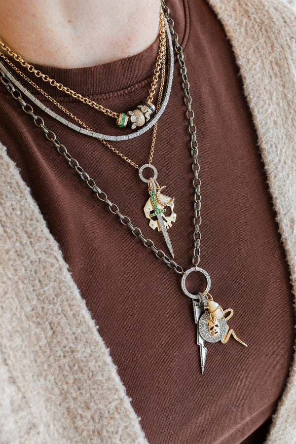 Large 14K Gold Diamond Freckled Skull Charm