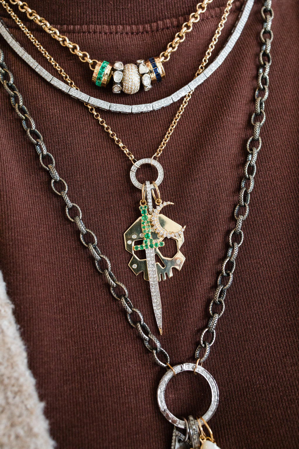 Large 14K Gold Diamond Freckled Skull Charm