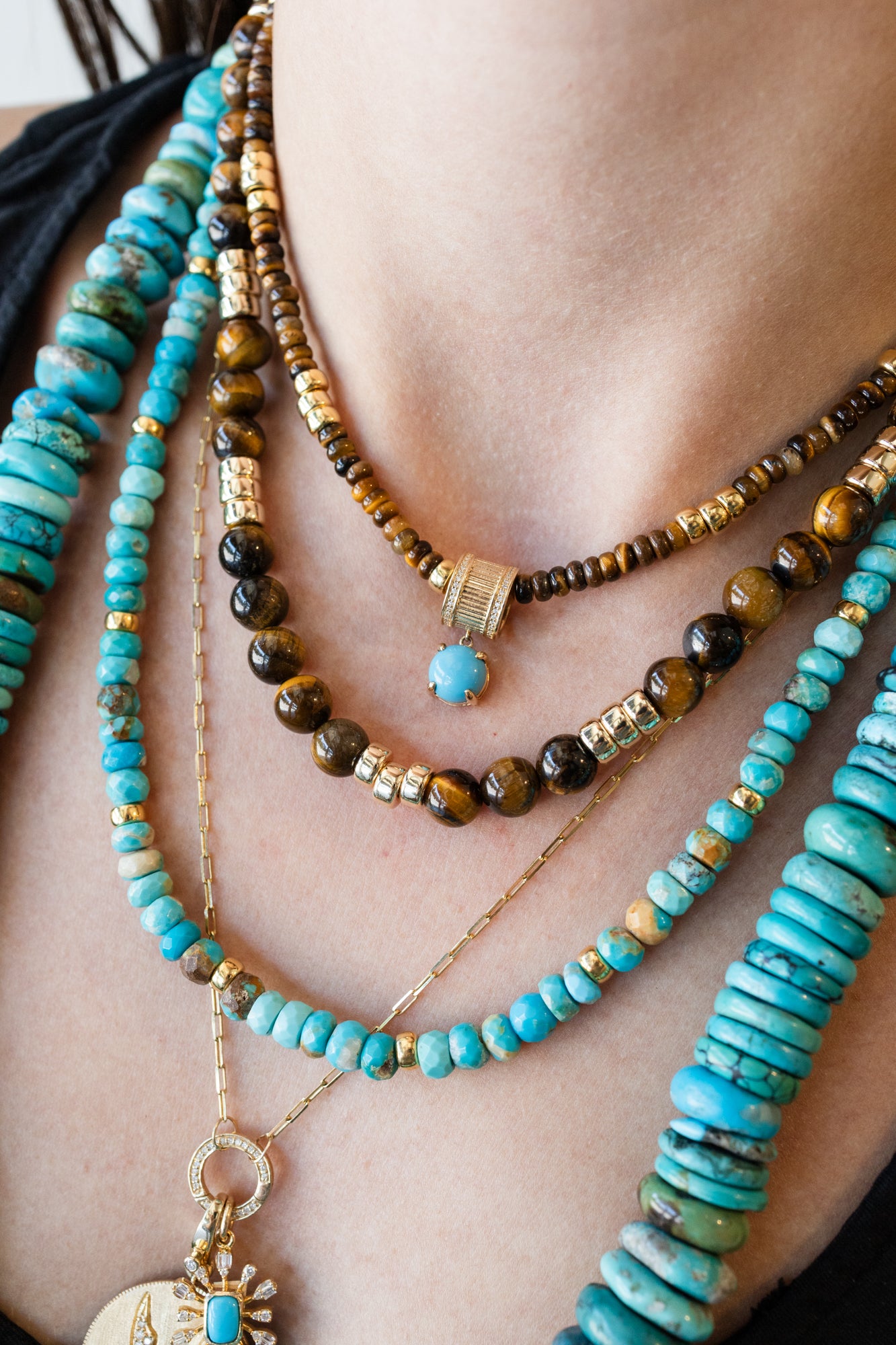 5mm Tiger's Eye Trio Rondelle Beaded Necklace