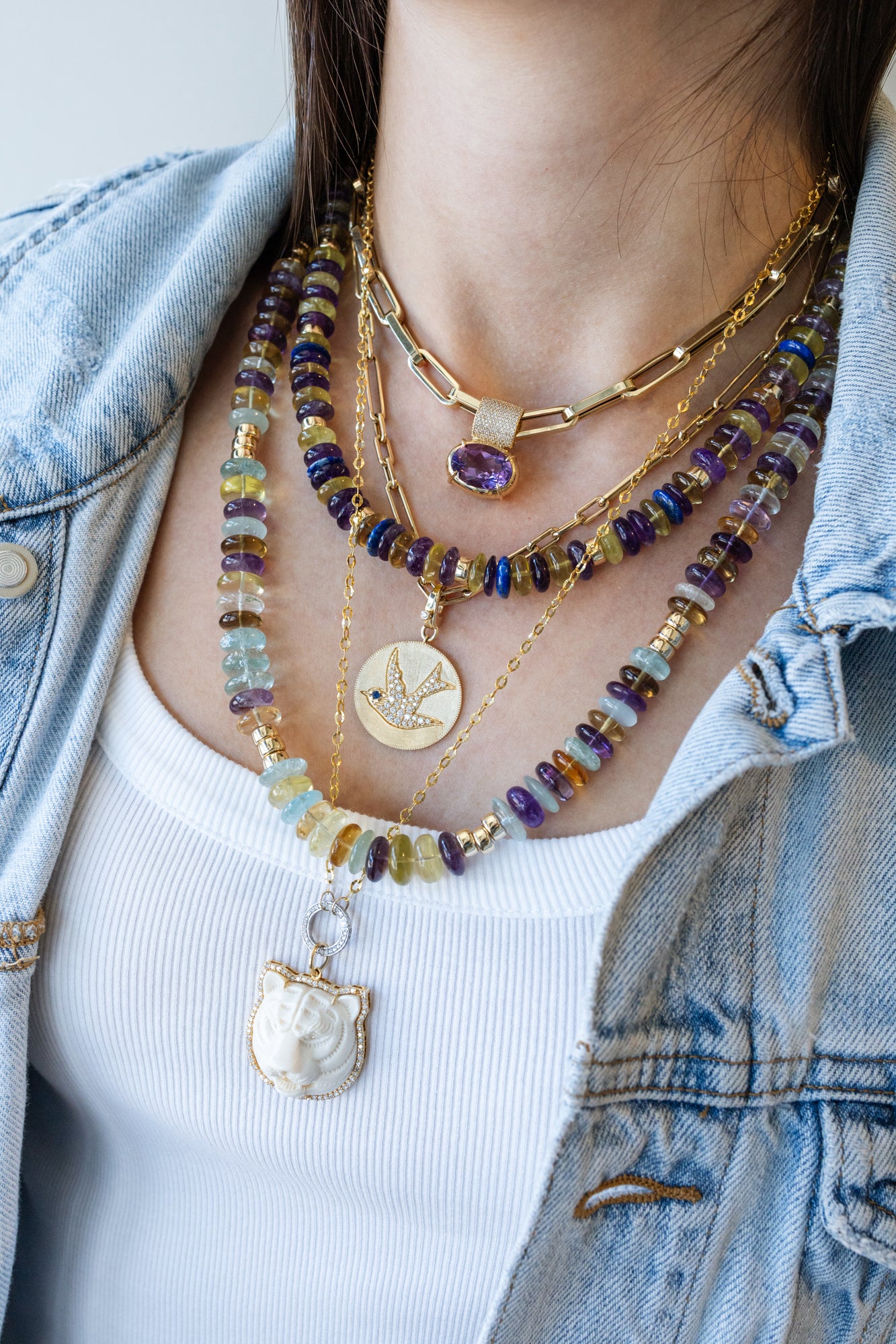 20" Amethyst Aqua Mix Triple Rondelle Necklace