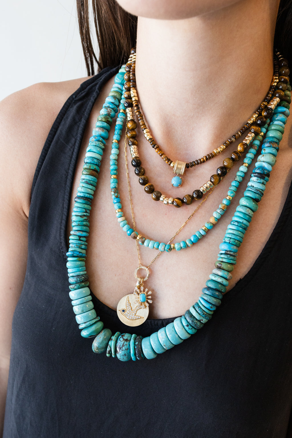 8mm Tiger's Eye Trio Rondelle Beaded Necklace
