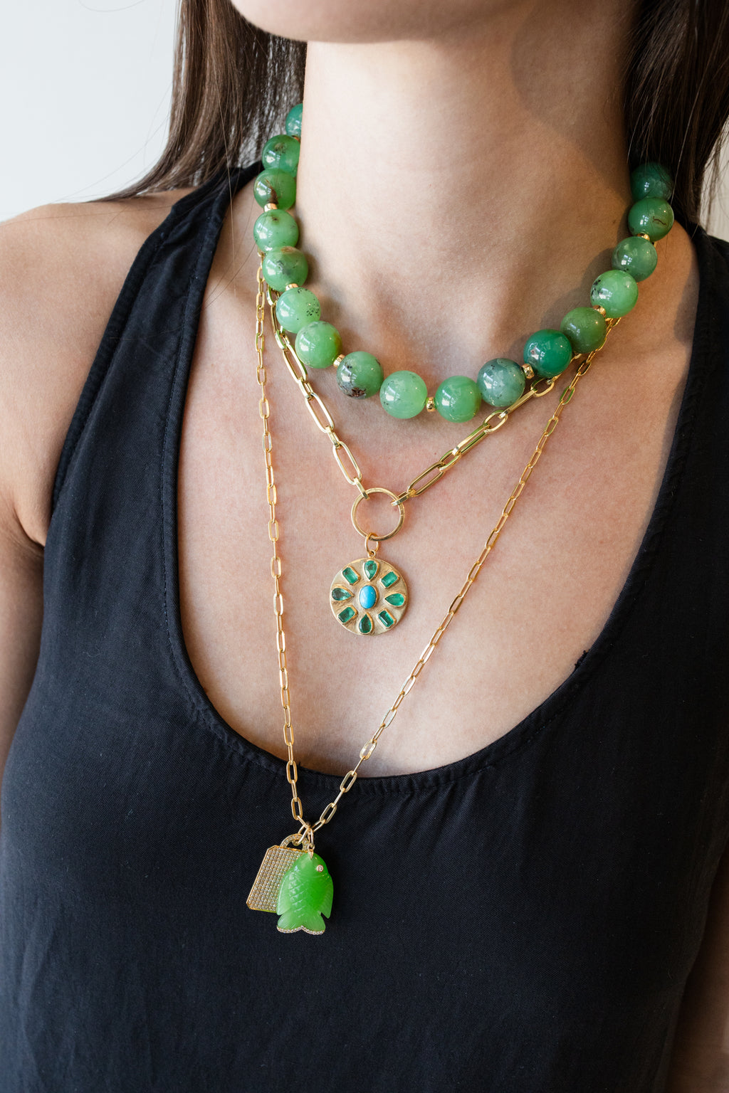 15mm Round Chrysoprase Rondelle Beaded Necklace