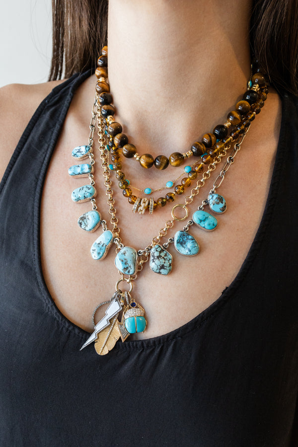10mm Tiger's Eye Trio Rondelle Beaded Necklace