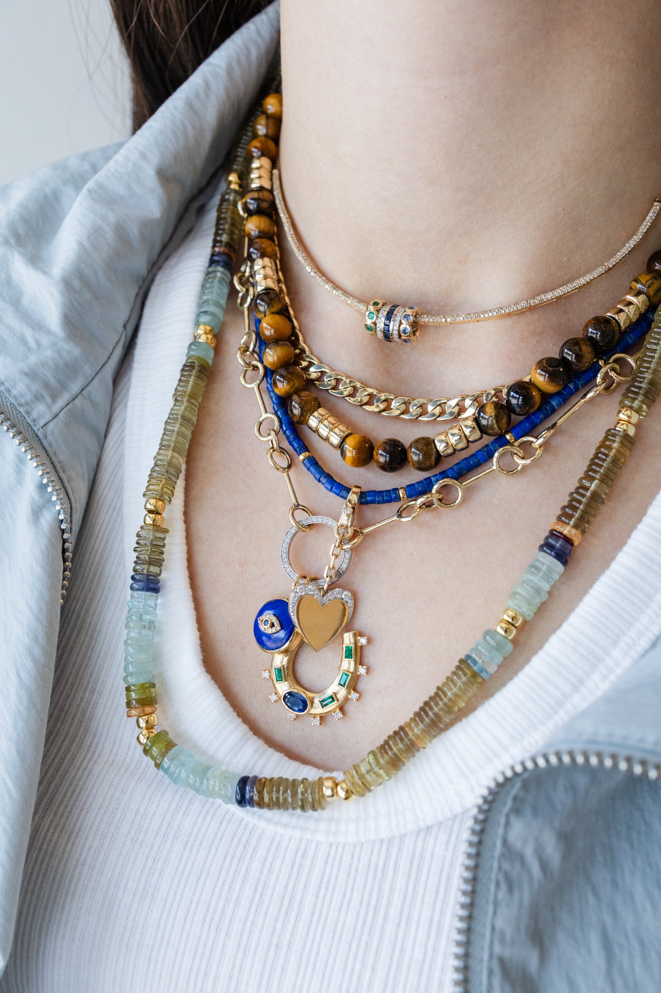 18" Heishi Quartz Aqua Mix Necklace