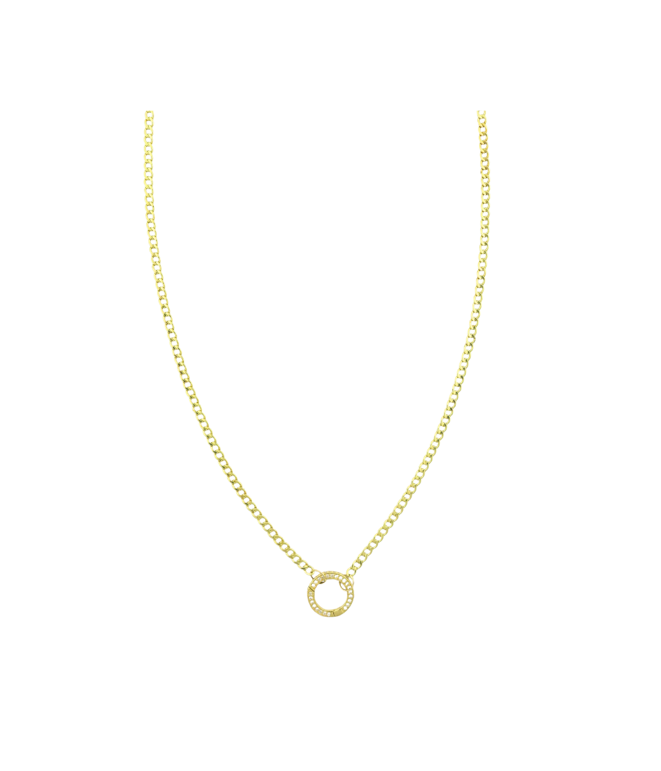14K Gold 12mm Diamond Circle Lock 2mm Cuban Chain