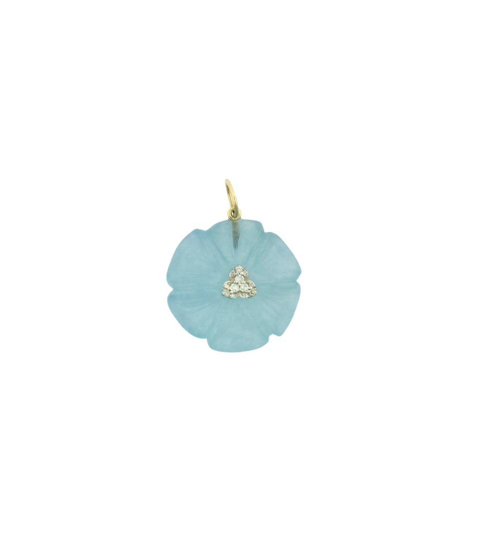 Small 14K Gold Aquamarine Diamond Flower Charm