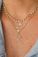 Small 14K Gold Greek Round Mother of Pearl Evil Eye Necklace