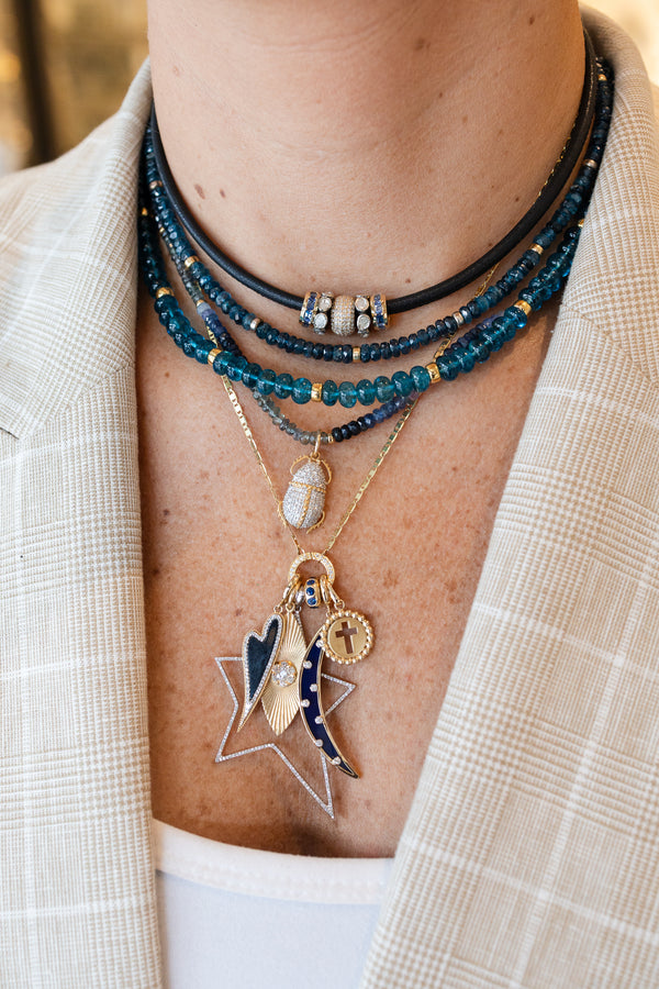 14K Gold Dotted Open Cross Coin Charm