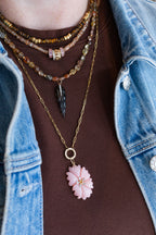 14K Gold Carved Pink Opal Citrine Flower Charm