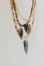 14K Gold Diamond Carved Smoky Topaz Feather Charm