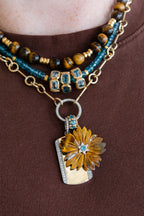 14K Gold Carved Tiger's Eye Topaz Flower Charm