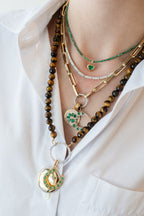 15" 14K Gold Emerald Heart Beaded Necklace