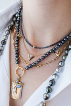 14K Gold Mini Baguette Diamond Spacer Indigo Spinel Necklace