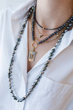 14K Gold Mini Baguette Diamond Spacer Indigo Spinel Necklace
