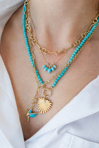 14K Gold Pear Turquoise Diamond Sliding Charm Necklace