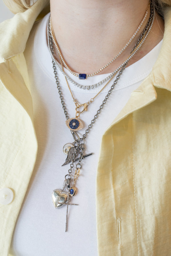 20" Dark Silver Lobster Lock T Bar Lariat Necklace