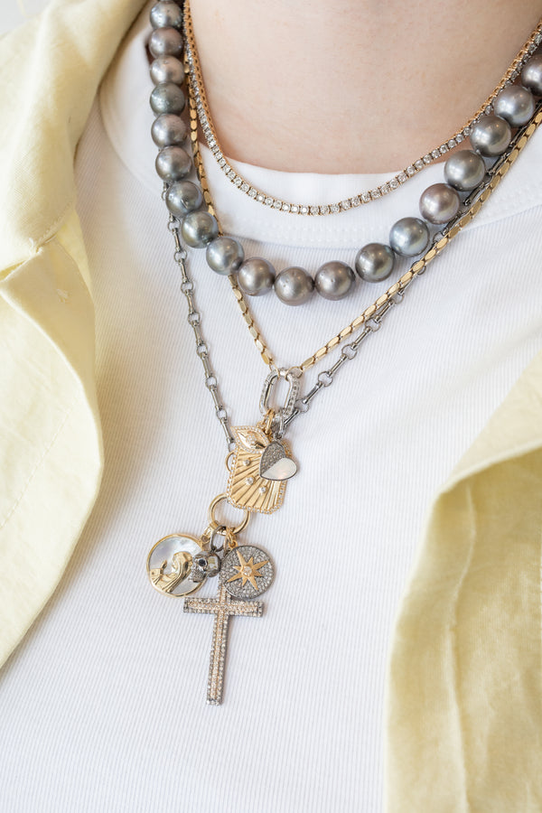 20" 14K Gold & Silver Bar + Round Link Lock Necklace