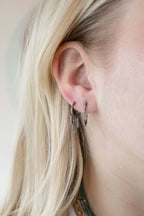 12mm Silver Diamond Bar Charm Huggies