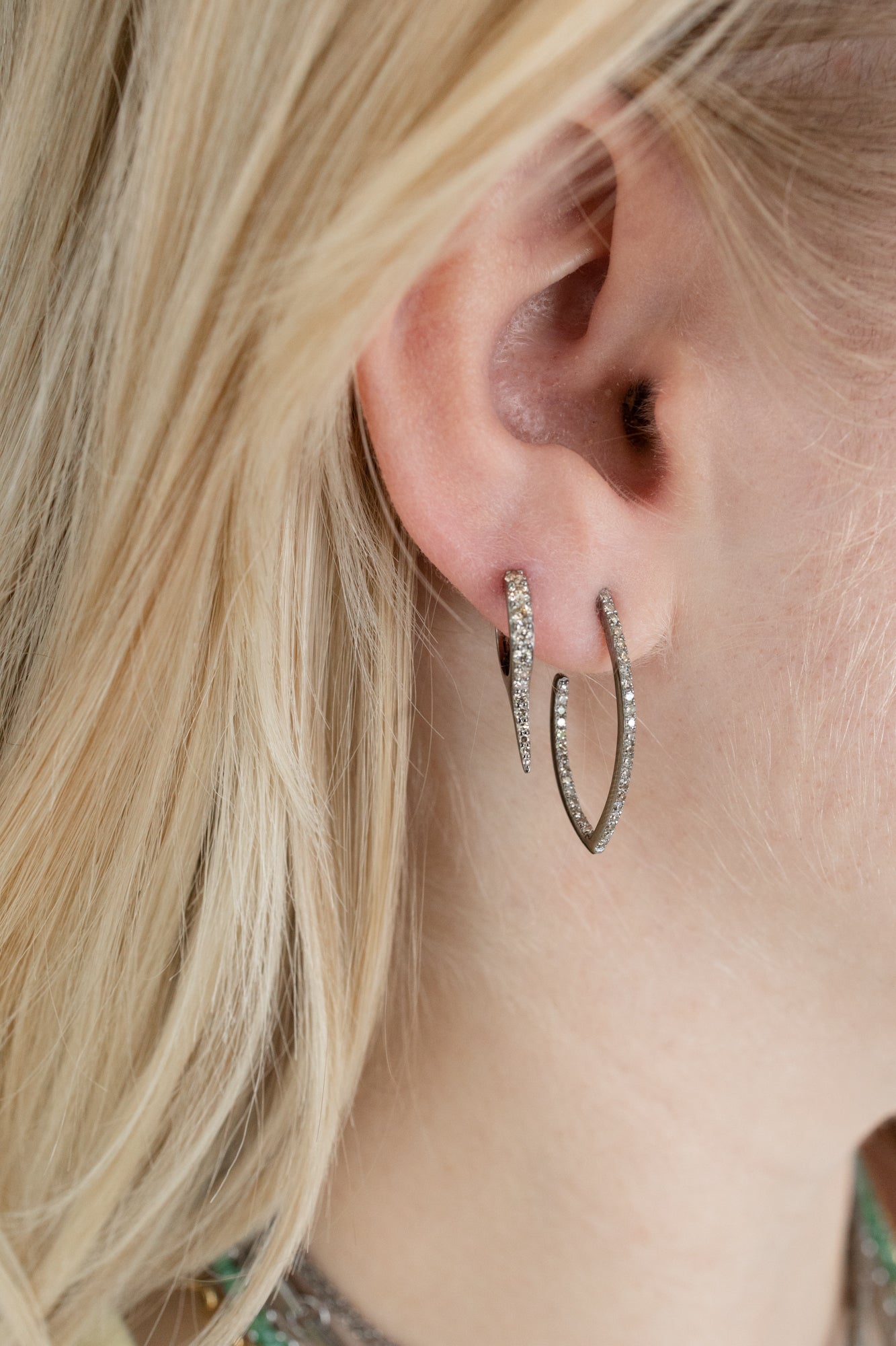 12mm Silver Diamond Spike Huggies
