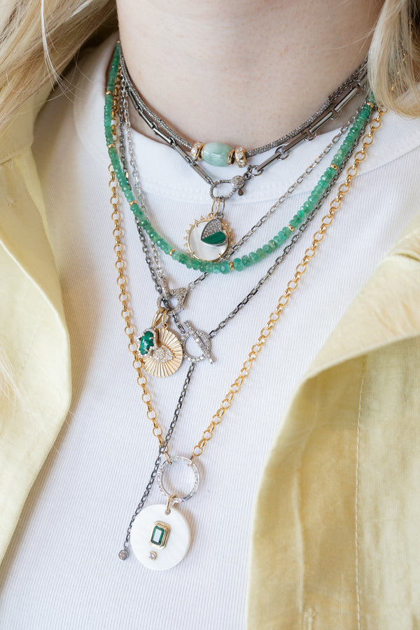 Dark Silver Diamond Circle Bar Lariat Necklace