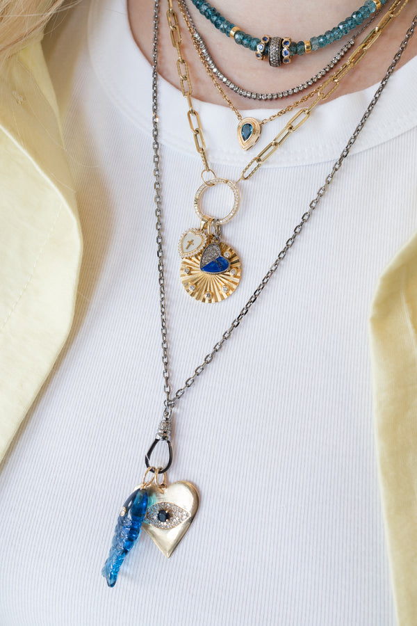 Small Silver Half & Half Lapis Diamond Heart Charm