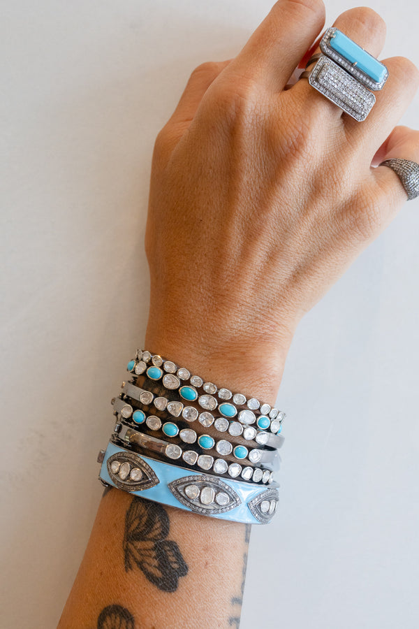 Silver Turquoise Polki Diamond Tennis Bracelet