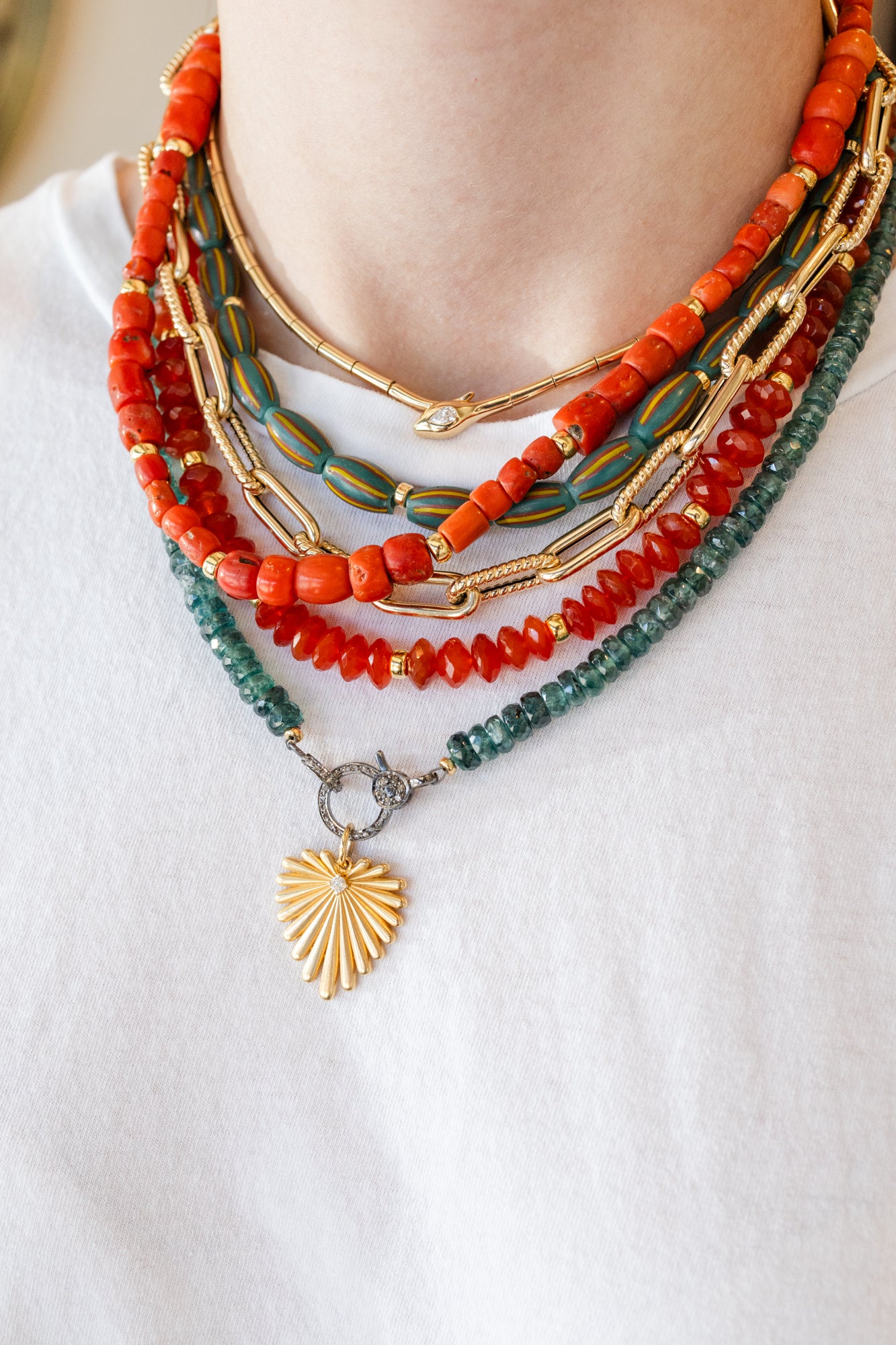 Faceted Saucer Carnelian Beaded Rondelle Necklace